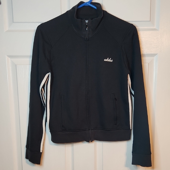 Adidas Women's Black Zip Up Jacket with White Accents - Picture 1 of 11